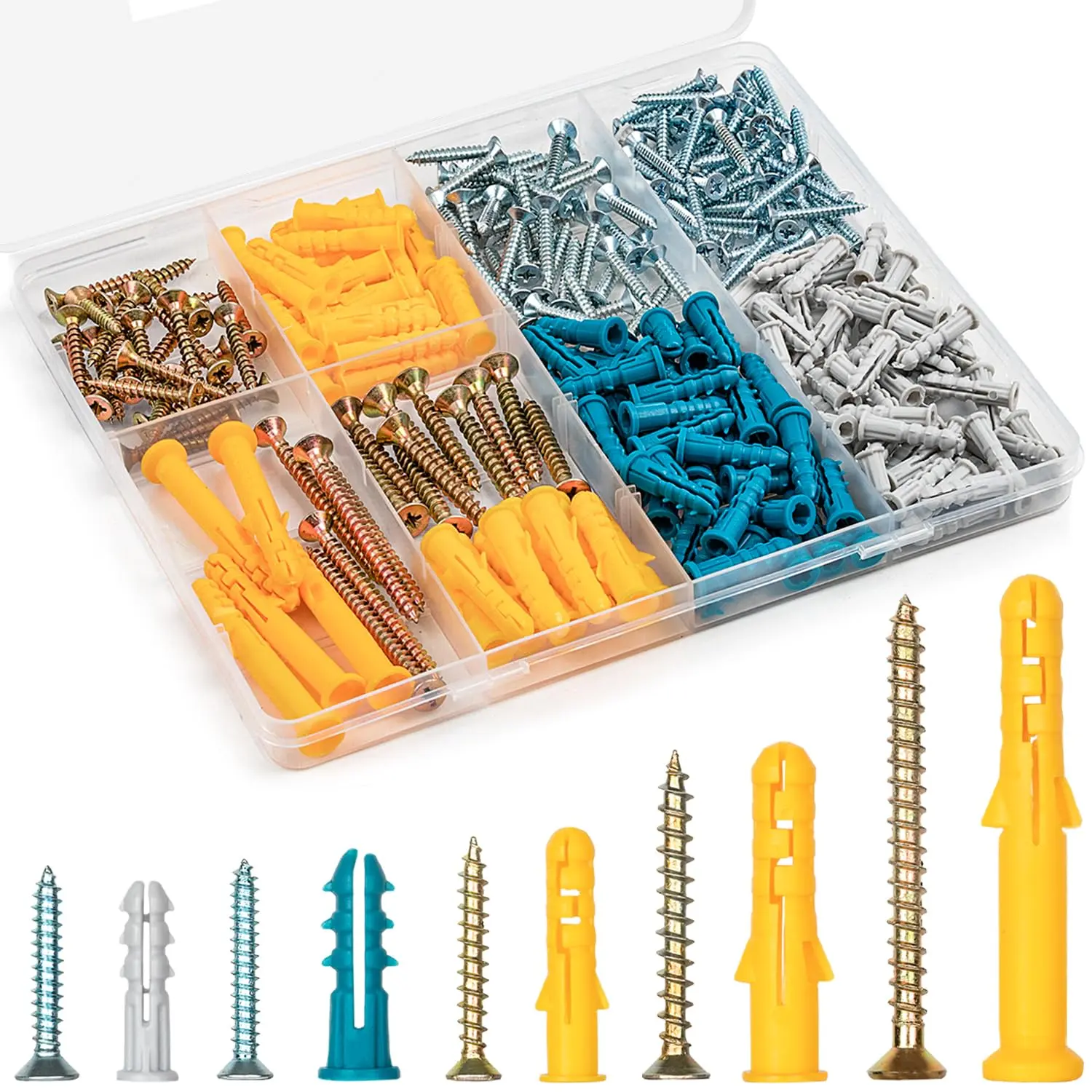 Free Shipping Drywall Anchors and Screws Assortment Kit (3 Types), 135 Plastic Expansion Anchors & 135 Philips Flat Head Wood Screws, 5 Sizes Wall Hanging Kit for Art Decor (Replaces Picture Nails), 135 Plastic Dry Wall Expansion Anchors