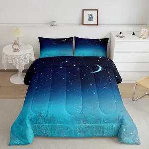 Feelyou Kawaii Star Moon Galaxy Bedding Set - Soft Reversible Starry Sky Duvet Insert, Microfiber Decorative Bedroom Bedding Set, Travel Ready Down Comforter, Soft Bedding Sets