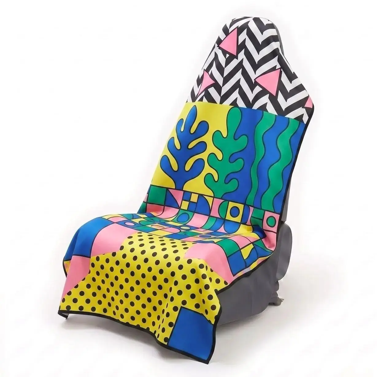 Pop Art Car Seat Cover Towel, Colorful Geometric Auto Seat Protector, Universal Interior Seat Wrap, Soft Quick-Dry Washable Cover for Cars, SUVs & Trucks