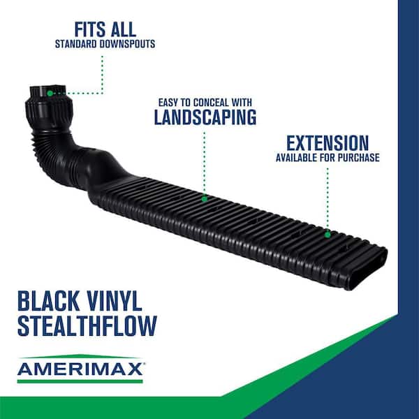 Stealth Flow 43 in. Black Vinyl Low Profile Downspout Extension Kit