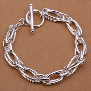 Women 925 Sterling Silver Plated Toggle Chunky Thick Link Chain Bracelet B14