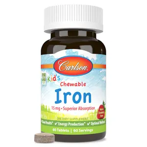 Kids Iron Supplement 15mg Chewable Tablets Strawberry Flavor Energy & Blood Health