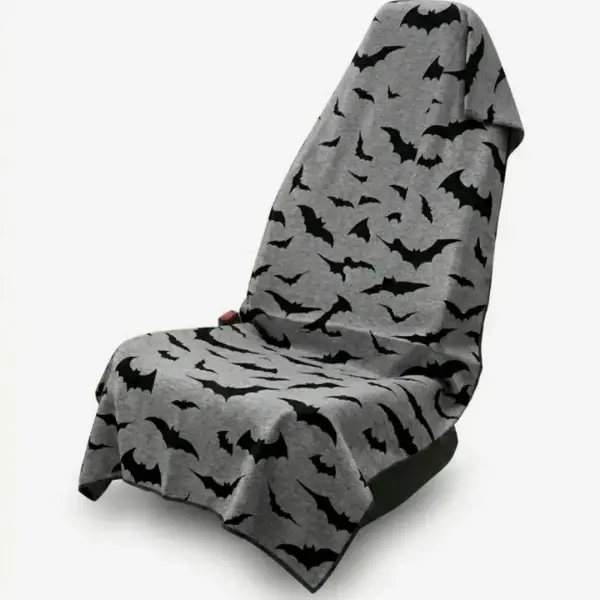 Bat Print Car Seat Cover Towel, Halloween Front Bucket Seat Protector for Cars SUVs Trucks, Sweat Absorbent Terry Cloth, Travel Car Interior Accessory