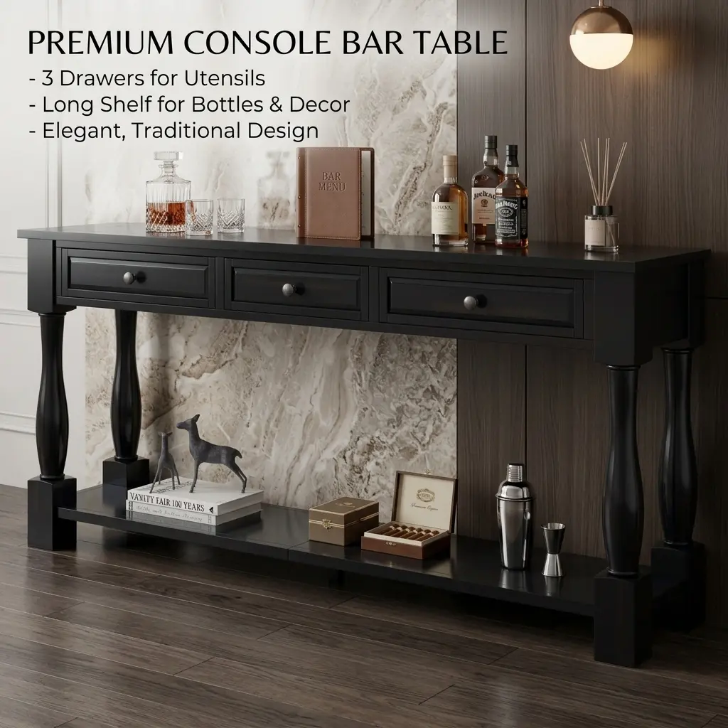 littleox Console Table 63" Long Console Table with Drawers and Shelf for Entryway, Hallway, Living Room (Espresso, OLD SKU: WF314993AAB)