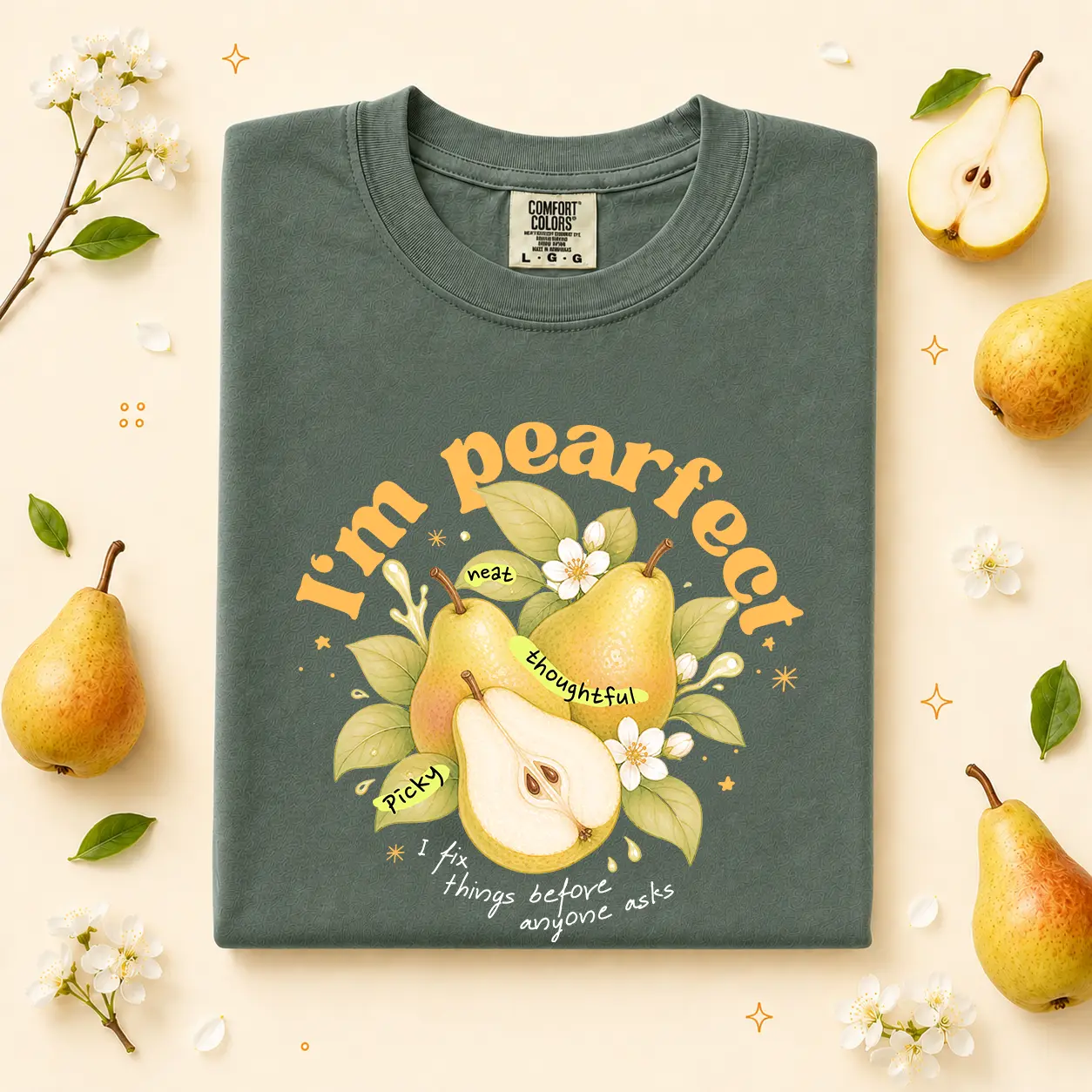 I'm Pearfect Pear Graphic Tee | Comfort Colors® Garment-Dyed Fruit Shirt