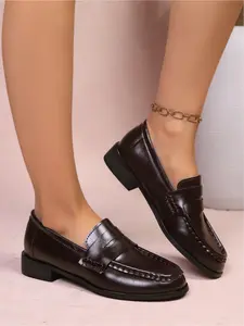 Women's Plus Size New Season Slip-On Square-Heel Loafers for Everyday Wear, Fashionable, Simple, Comfortable, and Lightweight