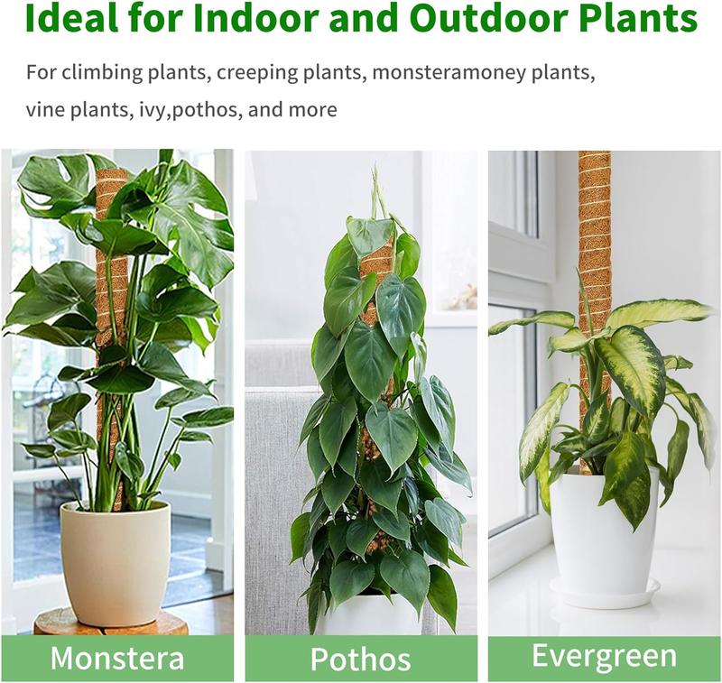 Moss Pole, 4 Pack 17inch Monstera Plant Support Stackable Moss Poles for Plants, Coir Totem Pole Tall Moss Pole for Climbing Plants, Sphagnum, Indoor Potted Plants - Can Stacked Up to 56’’