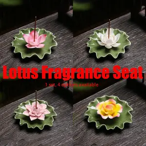 Handmade Lotus Incense Burner Set, Home Decor Yoga Room Aromatherapy Stand, Pure Handcrafted Flower Incense Holder, 1 Set