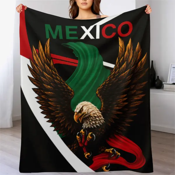 Mexican Eagle Throw Blanket, Mexico Pride Graphic Fleece Blanket, Red White Green Flag Style Blanket for Sofa Bed Couch, Soft Cozy Blanket for Men Women
