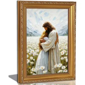 Vintage Gold Framed Wall Art Jesus Embracing Woman Wall Decor Safe in His Arms Painting Prints Christian Jesus and Girl Pictures for Living Prayer Room Bedroom 9x11 Inches