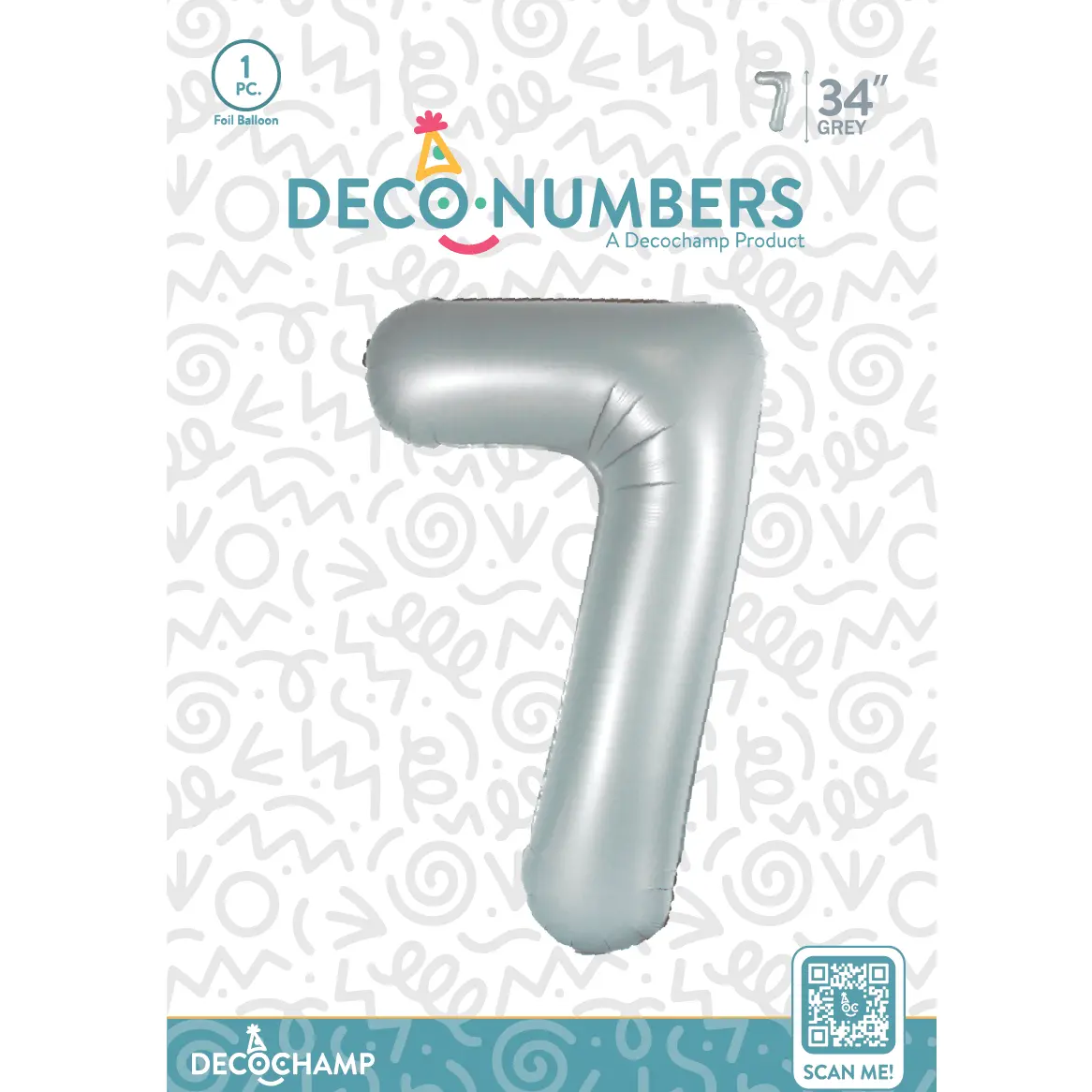 Number 7 Grey Foil Balloon 34" (Single Pack) DECONUMBER
