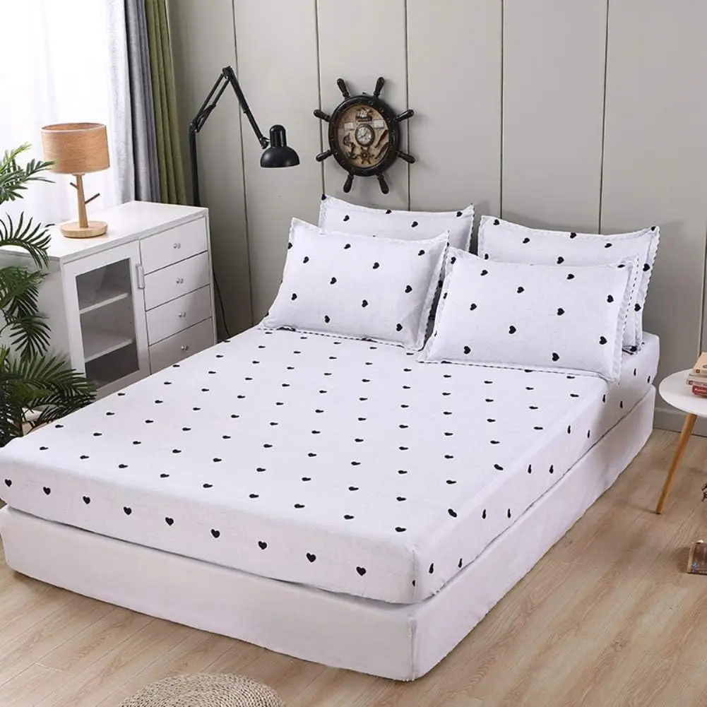 Feelyou Bed Sheets Set - Luxury Fitted Sheet with Cute Heart Pattern, White Black Girly Cartoon Love Geometric Bedding, Soft Microfiber for Bedroom Decor, Microfiber Bed Sheets