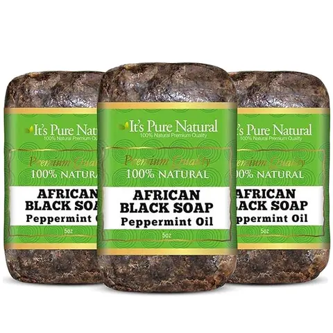 It's Pure Natural African Black Soap Bars with Peppermint Oil (Pack of 3) Organic Raw Soap for Face & Body Body Care Body Wash