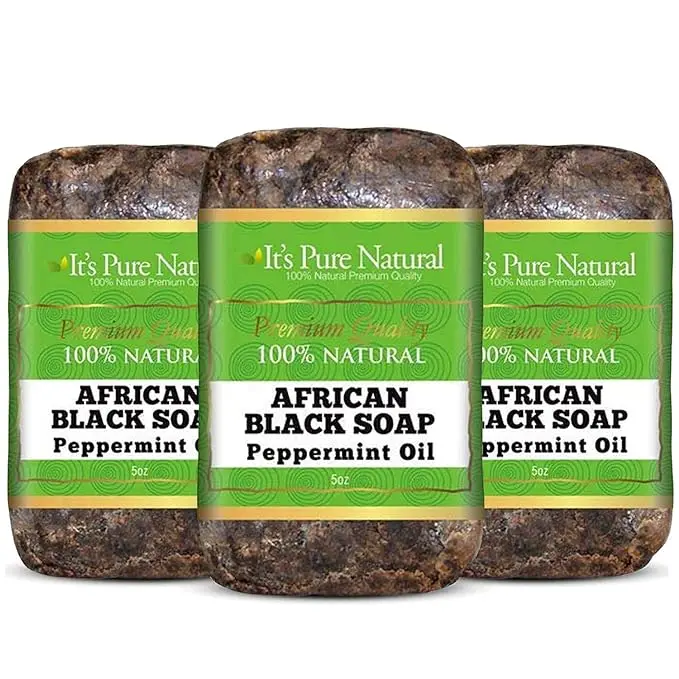 It's Pure Natural African Black Soap Bars with Peppermint Oil (Pack of 3) Organic Raw Soap for Face & Body Body Care Body Wash