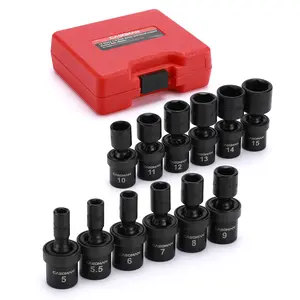 #Summervibes CASOMAN 1/4-Inch Drive Shallow Universal Impact Socket Set, Metric, 12 Pieces Set, 5mm to 15mm, 6-Point, Cr-Mo, Swivel Socket Tool Box