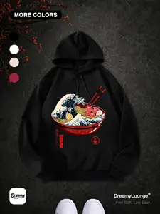 Kanagawa Ramen Graphic Hoodie, Casual Streetwear Hoodie, Loose-Fit Casual Sweatshirt, Breathable Outdoor Wear, Ideal for Daily Home or Outdoors, Comfortable Lounge Gear