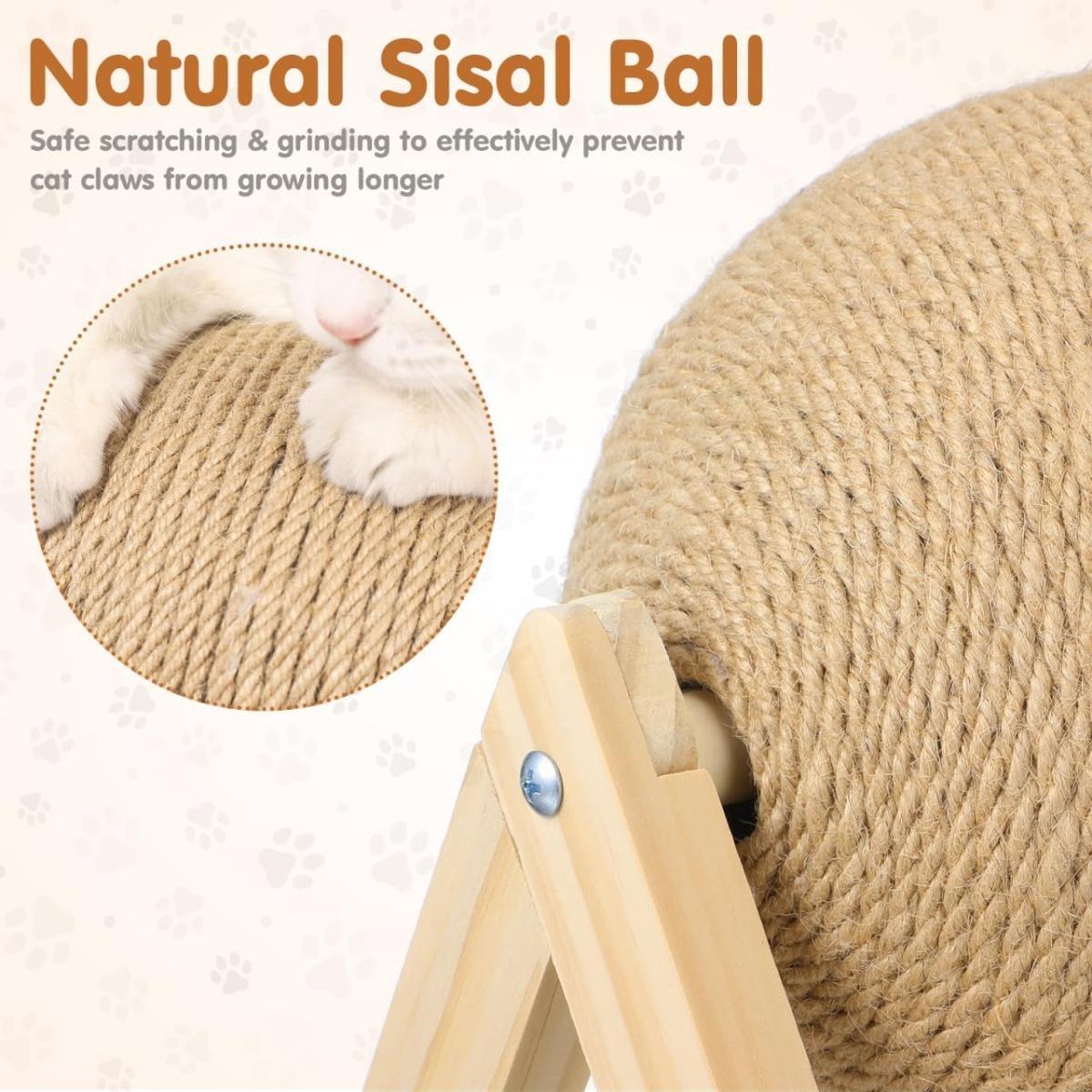 Sisal Cat Scratch Ball Toy Self Play Interactive Cat Scratcher for Indoor Cat Kitten Wear Resistant Avoid Mess