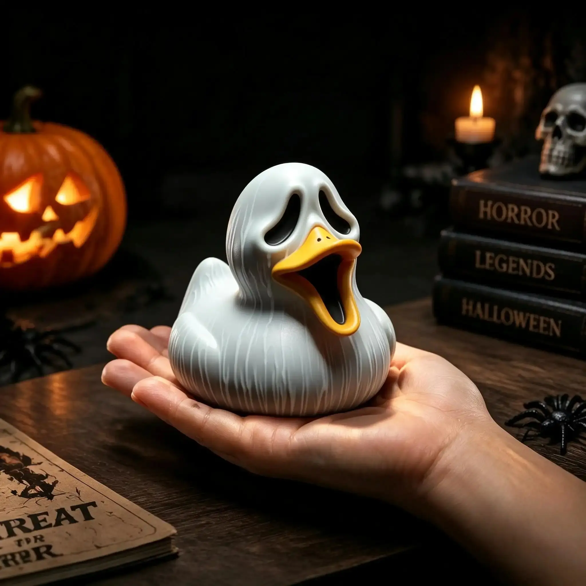 Creepy Halloween Duck Statue, Horror Duck Figurine Collection, Spooky Cute Duck Decorations for Halloween Party Home Desk Decor, Funny Scary Gift for Horror Fans