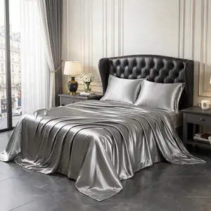Solid Color Satin Sheets Set 3/4-Piece – Includes Flat Sheet, Fitted Sheet and Pillowcases, Ultra-Silky & Breathable with Natural Luster, Hotel Quality Bedding