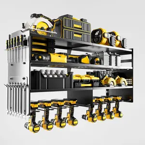 Large Power Tool Organizer Wall Mount, 8 Drill Holder Wall Mount Loads 400lbs, 4 Layer Heavy Duty Metal Power Tool Storage, Black, Utility Rack for Garage Workshop, Gifts for Men