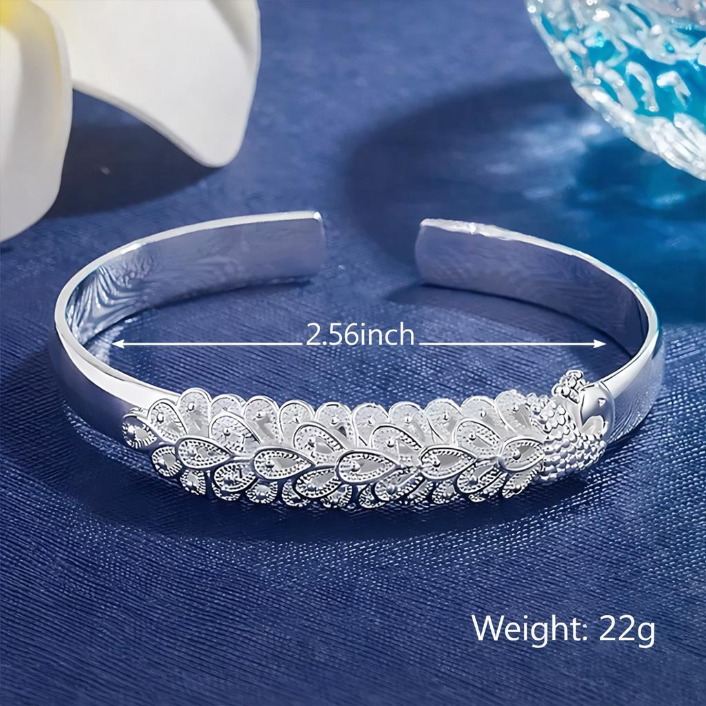 1PCS Silver Plated Peacock Opening Screen Bracelet For Women Luxury Designer Texture Open Bracelets Party Original Jewelry Gift
