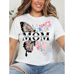Customized Butterfly And Flower Mother'S Day T-Shirt · Personalized With Family Name Design · Elegant Floral T-shirt - Sincere Mother'S Day Celebration Gift Shirt · Suitable For Mother'S Day And Daily Wear
