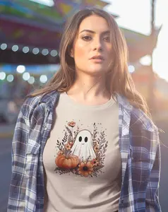 Women's Halloween Ghost DTF T-Shirt in Cotton - Womenswear Clothing - Costume, Accessories Casual Graphic Top Comfortable Short Sleeves