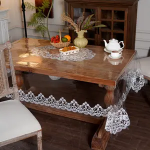 Artbloss Clear Table Protector Cover Vinyl Rectangle PVC Tablecloth with Lace Pattern Waterproof Oil Proof Wipeable Plastic Tablecloths for Home Kitchen Dining Table