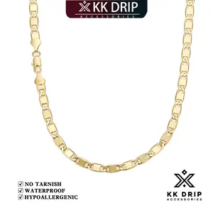 KK DRIP ACCESSORIES 14K Plated Mens Chain Necklace Gold Tone Classic Italian Style with Strong Lobster Clasp Fashion Jewelry for Daily Wear Streetwear Hip Hop Figaro Gold-Plated