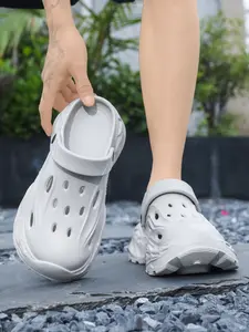 Unisex Light Gray Mecha Clogs: Platform Elevated Design, Casual Clogs For Street Style & Commute