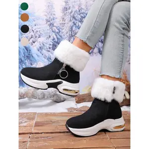 Women's Fall Winter Outdoor Casual Warm Boots, Comfortable Slip-On Ankle Booties with Side Zipper Ring Decor, Wedge Heel Winter Boot Shoes(Sheets)