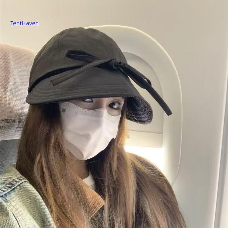2026 Large brimmed sunshade hat, duckbill hat, women's casual strap, bow fishing hat, shopping face, small outdoor hat