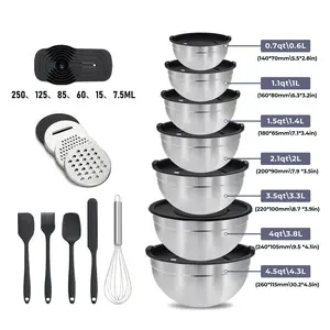 21Piece Mixing Bowls Set with Airtight Lids 7 Stainless Steel Kitchen Bowls 3 Grater Attachments Multifunctional Nesting Bowls for Baking Serving Food Prep Storage Space Saving Home Kitchen Gadgets
