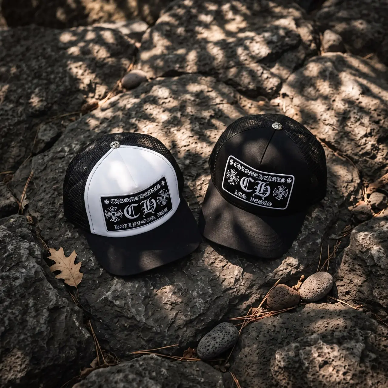 Chrome Hearts CH Trucker Hat - White & Black Mesh Design with Bold Logo Patch - Perfect for Streetwear Enthusiasts #hat