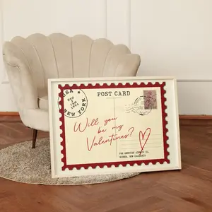 Will You Be My Valentine Poster, Vintage Postcard Love Print, Romantic Valentine Wall Art, Couple Gift Decor