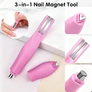 1 piece 3-in-1 Cat Eye Magnet Pink Creative Heart-Shape Handle Nail Art Kit Heart Moon Pattern Design with Metallic Texture Tool Set Durable Plastic with Magnet, Odorless Gel Polisher, Professional & DIY Nail Tools, Holiday Gift Set