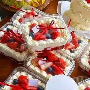 Strawberry Cream Cake Packaging Box, Tiramisu Mousse Layered Bakery Dessert Transparent Packing Box, Ideal for Baking and Pastry, Bakeware