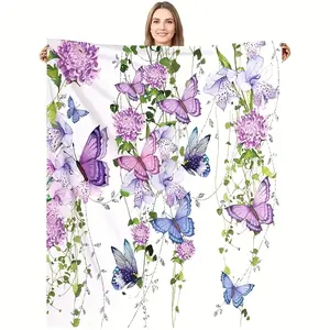 Soft & Cozy Flower And Butterfly Print Blanket - Versatile For All Seasons, Perfect For Couch, Bed, Car, Office, Camping, Travel - Ideal Birthday Gift For Boys And Girls
