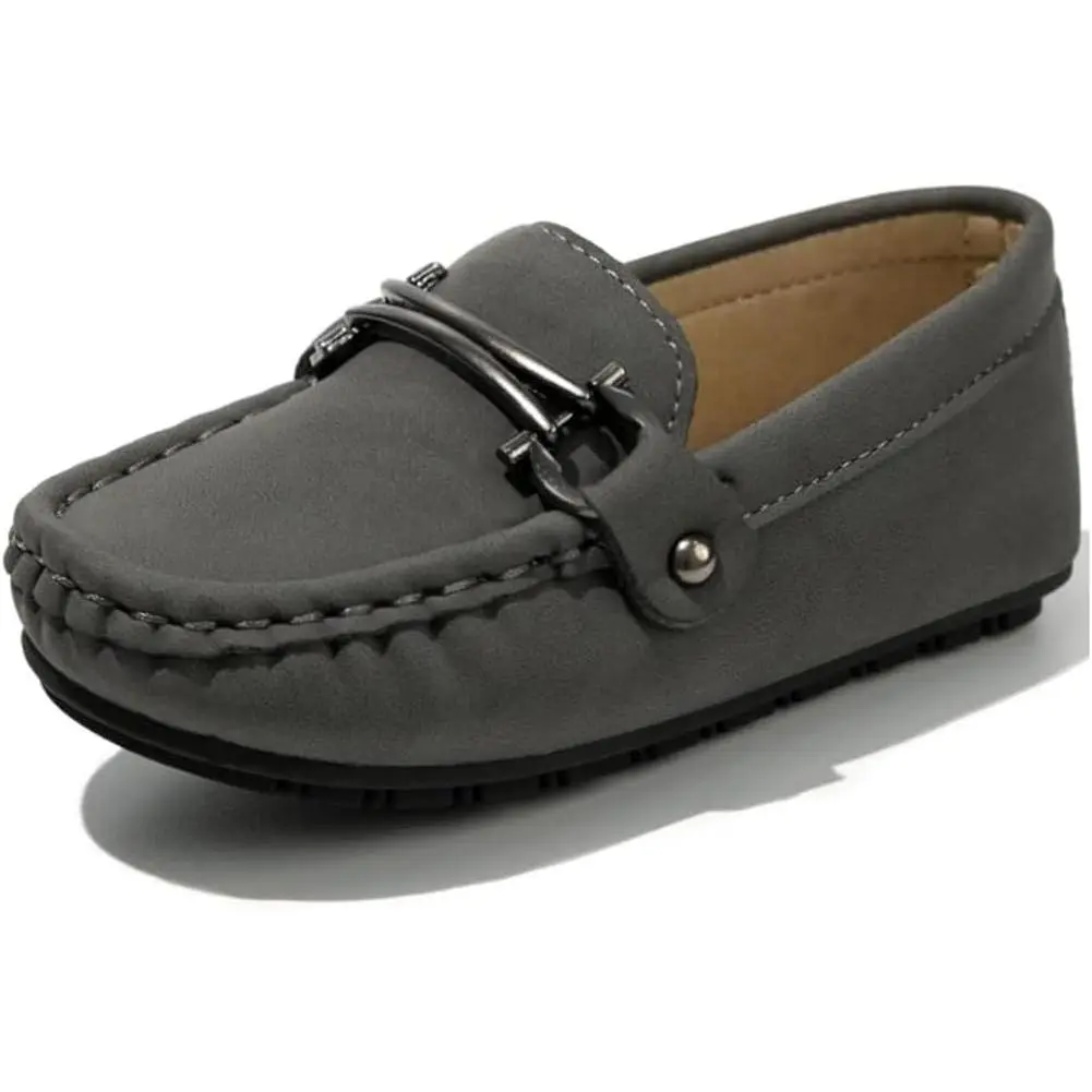 Boys' Soft Slip-On Round Toe Oxford Shoes with Buckle - Toddler/Little Kids' Casual Loafers for School Uniforms, Everyday Wear, Birthdays