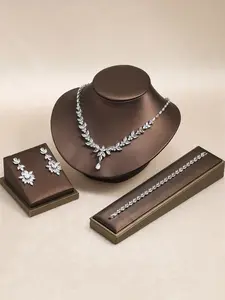 Elegant Bridal Jewelry Set, Necklace Earrings Bracelet, Flower Pattern Design, Perfect for Weddings & Special Occasions