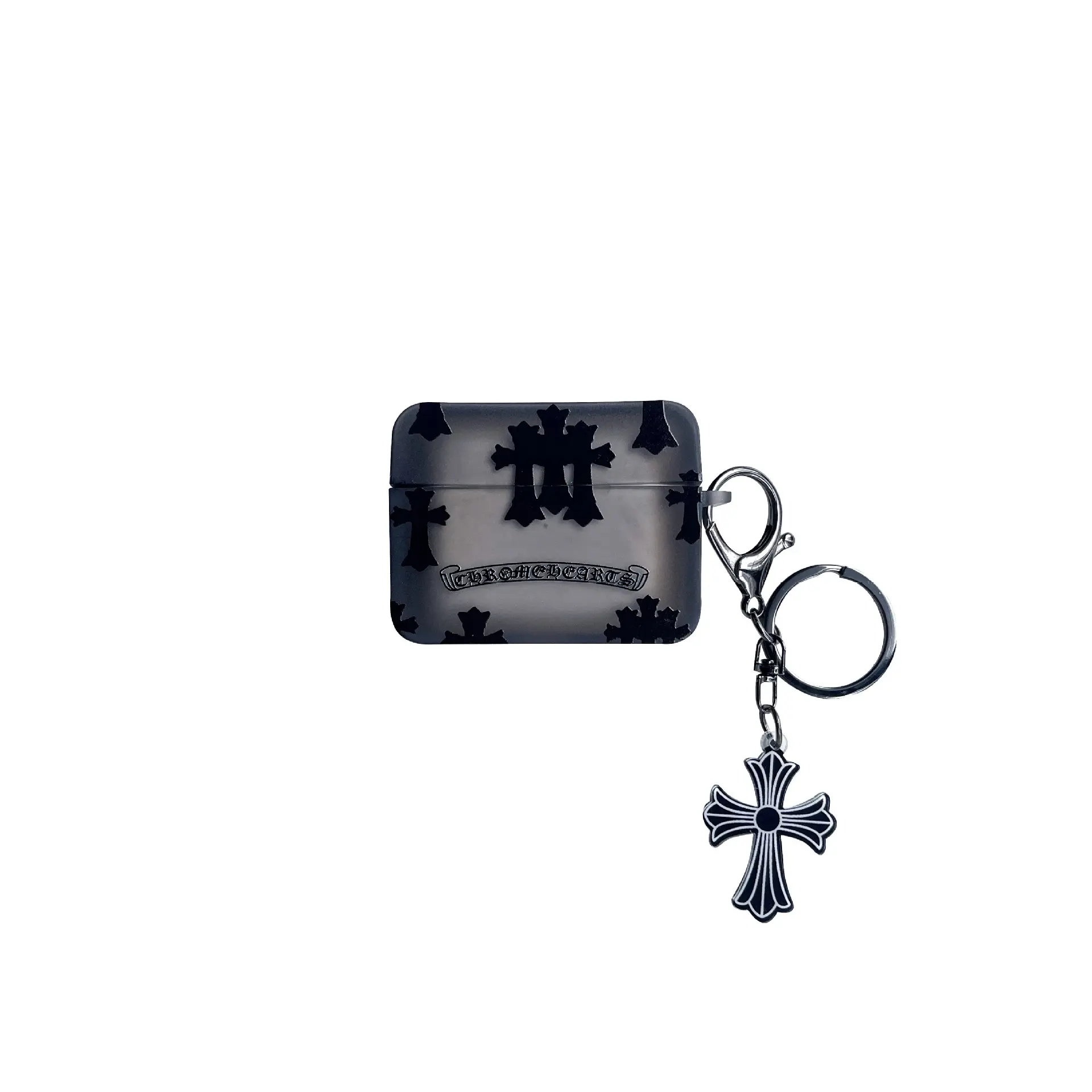 Gradient Matte Gothic Cross AirPods Case - Shockproof Cover with Horseshoe Print, Cross Charm Keychain for Apple AirPods Wireless Earbuds
