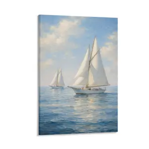 Minimalist Sailboat Canvas, White Sailboat Floating on a Calm Blue Sea, Modern Gallery-Wrapped Print, Ready to Hang