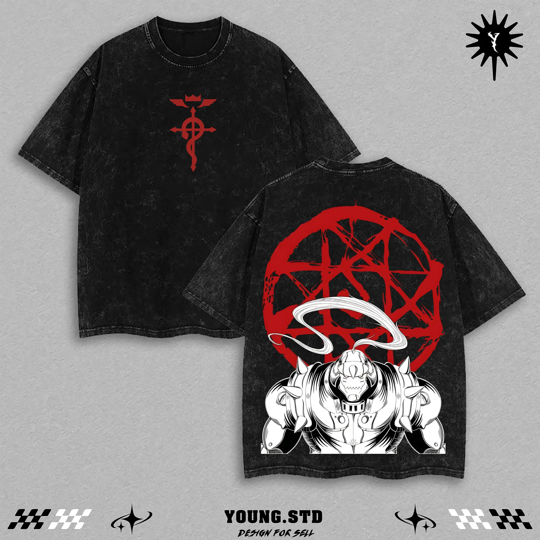 Homunculus Wrath Fullmetal Alchemist Oversized Tee | Red Transmutation Circle Anime Villain Shirt | Dark Brotherhood Streetwear Top | Grunge Manga Monster Graphic | Gothic Anime Aesthetic Gift for Him | Alchemy Evil Core Merch