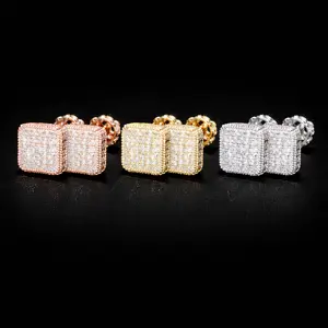 Trendy Square Stud Earrings Lady Full Bling Iced Out Brilliant CZ Jewelry Fashion Women's Earrings