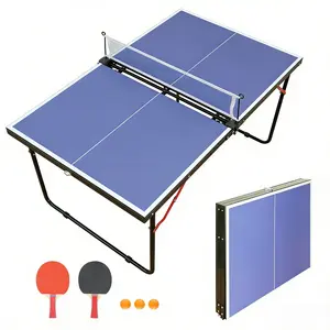 Portable Ping Pong Table, 4.5 ft Professional Indoor/Outdoor Table Tennis Tables Game Set with Net, 2 Tennis Paddles and 3 Balls for Adults/Teens, Quick Assembly