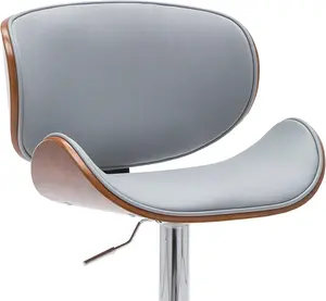 Bellemave Modern Contemporary Swivel Walnut Bentwood Lift Adjustable Height Bar Stool with Curved Seat and Back for Bars and Kitchens