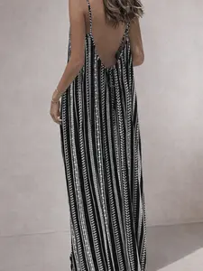 Summer Backless Sleeveless Dress, Women's Loose Casual Flowy Fabric, Lightweight, Beach Vacation Style, Long Sundress for Summer, Casual Wear