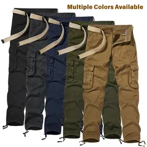 Men’s All-Season Straight Cargo Pants - Belt-Equipped, Multi-Pocket, Durable, Breathable, Plain Operator Beige with Multi-Color Options, Suitable for Everyday Outdoor Leisure & Versatile Occasions, All Seasons