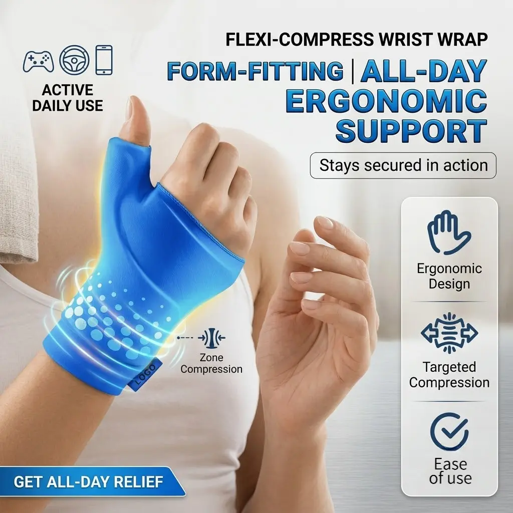 Ergonomic Wrist and Thumb Compression Sleeve - Cold Therapy Wrist Wrap Support Brace for Tennis, Gym Fitness, Typing, Daily Support Gel Ice Pack Accessory