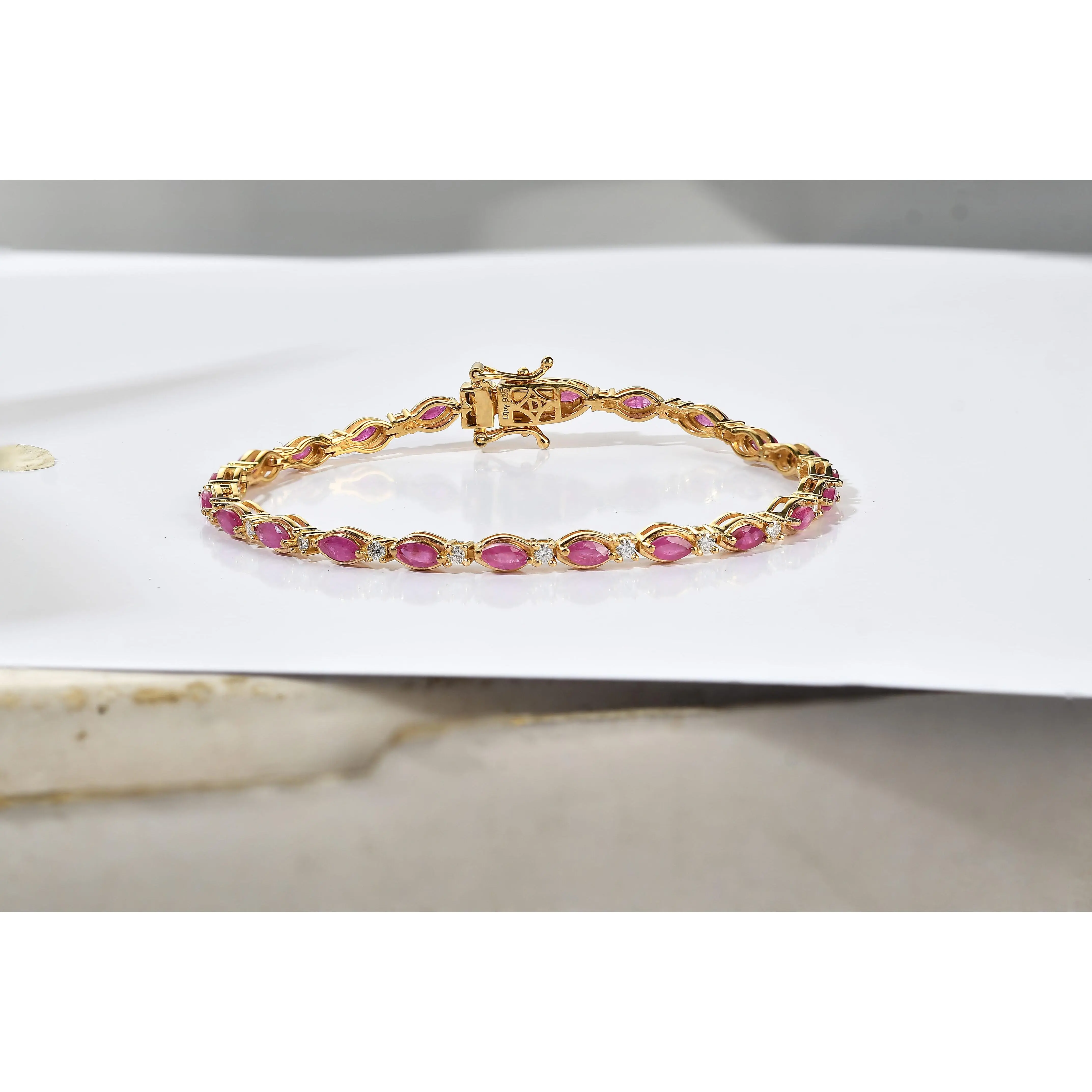 D'Joy Premium Montepuez Ruby, Moissanite Bracelet in 18K Vermeil YG Over Sterling Silver (6.50 In) 4.40 ctw